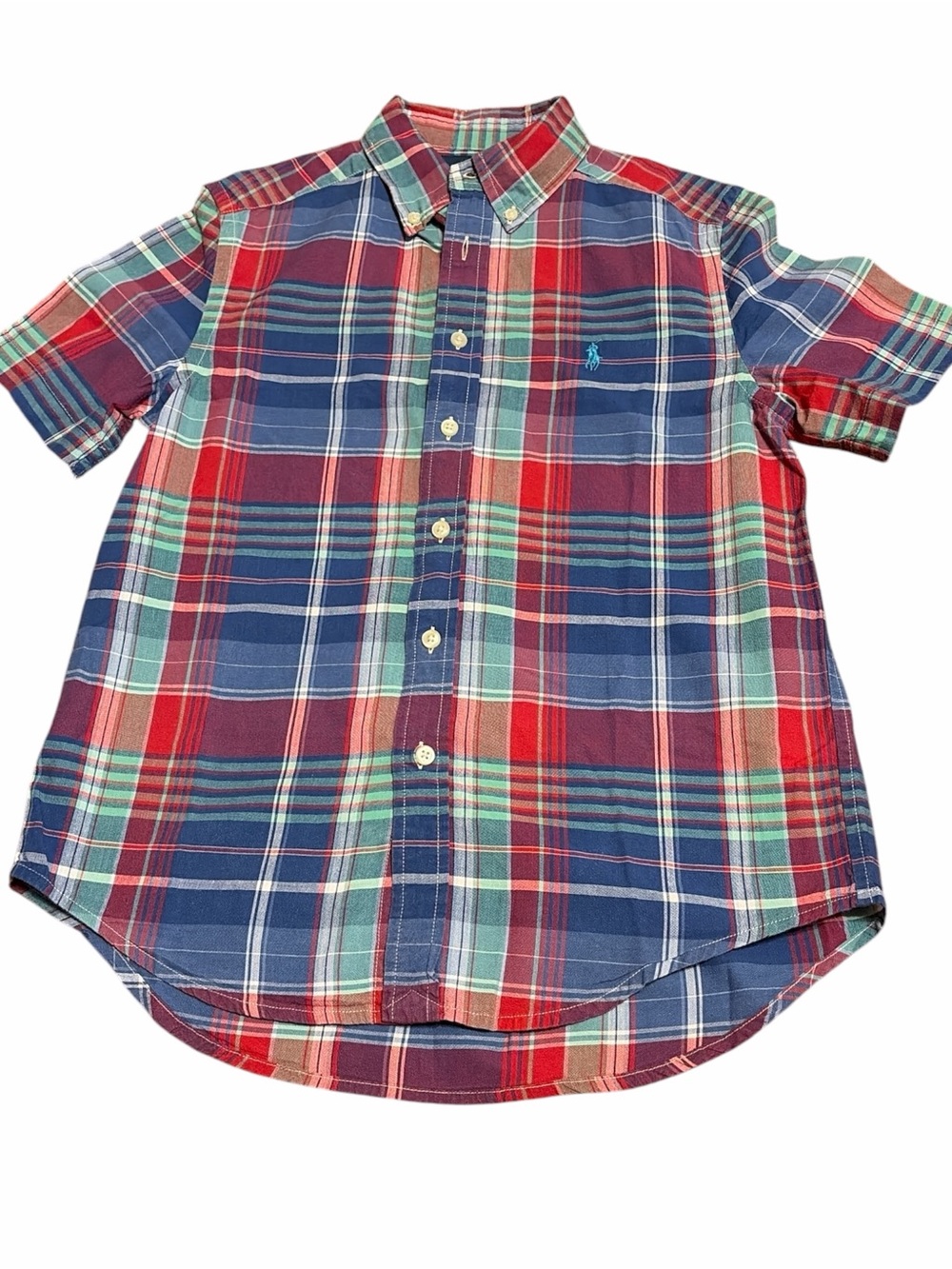 Ralph Lauren Red, Blue & Green Plaid Short-Sleeve Button-Down Shirt